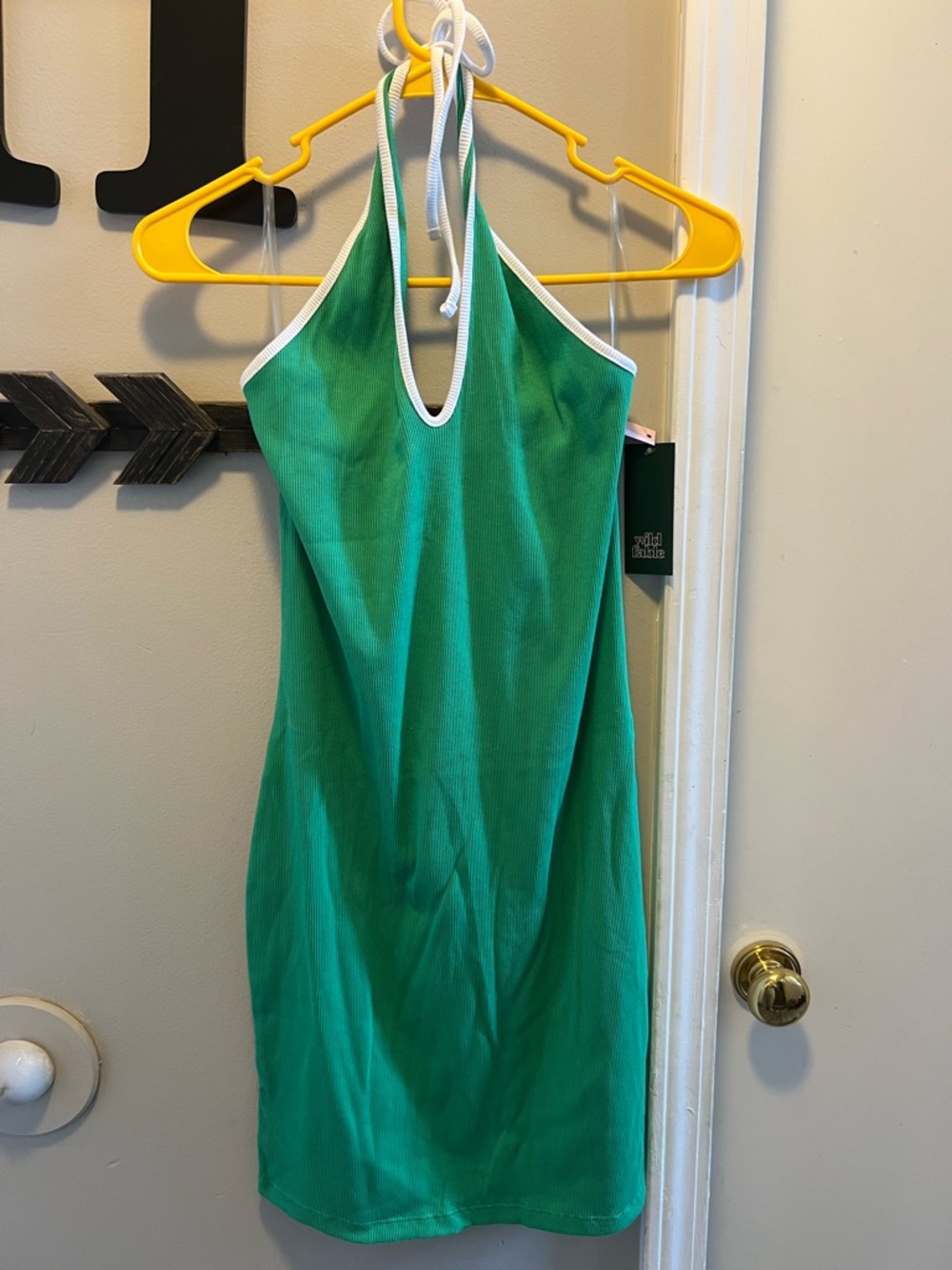 wild fable Green Halter Mini Dress with White Trim